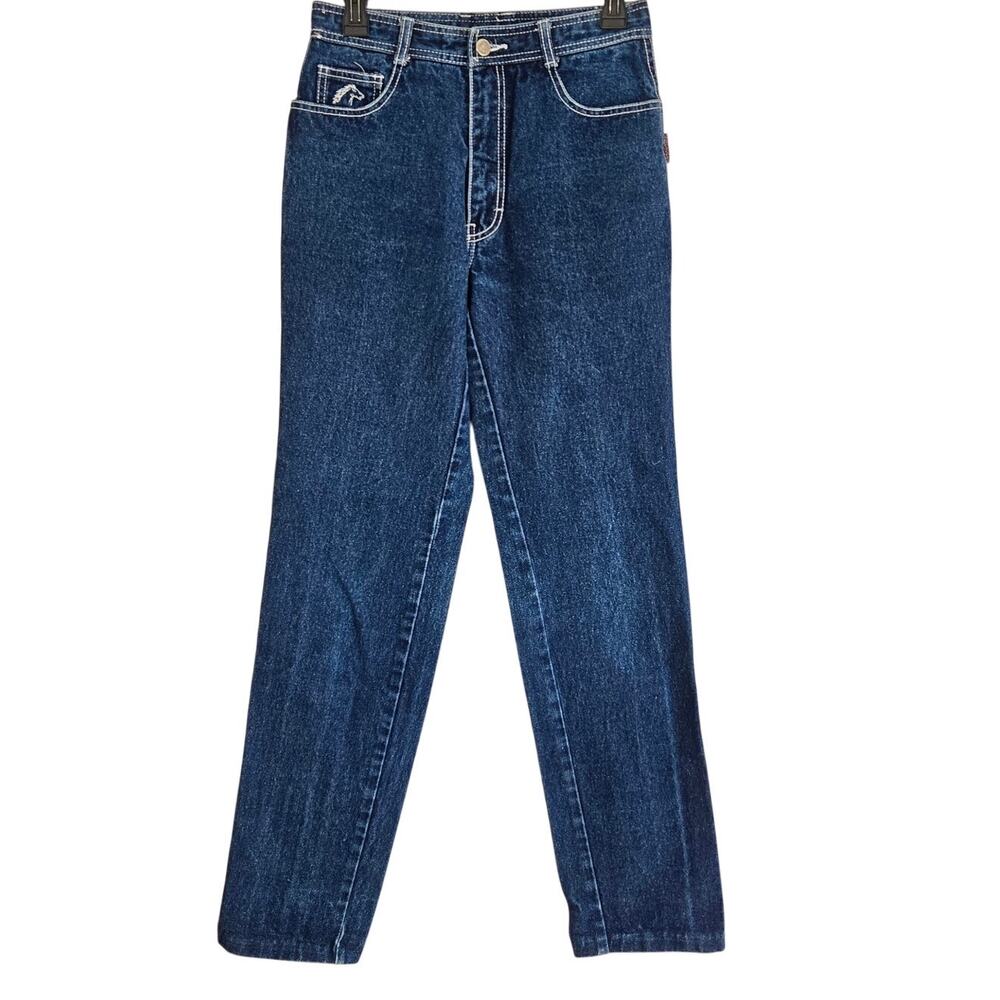 Vintage Jordache Dark Denim Contrast White Stitching Embroidered Pockets Size 28